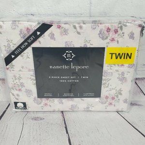Nanette Lepore Floral 3 Piece Twin Sheet Set 100% Cotton